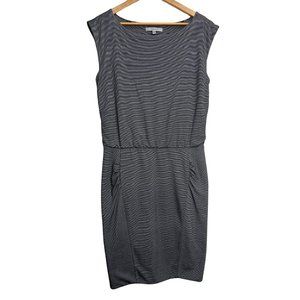 Athleta Westwood Dress Womens Size M Micro Striped Gray Black Ruched Blouson